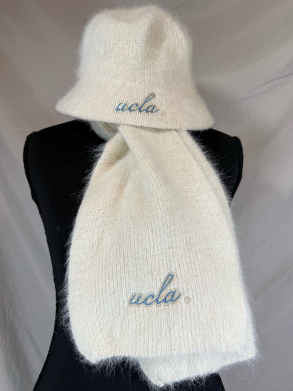 UCLA Luxury Beanie & Scarf Set 🤍🐻 Soft Rabbit Fur Blend NCAA Winter Set ❄️